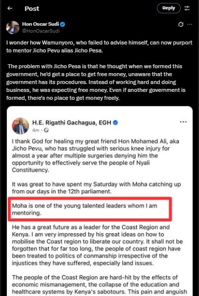 Part of Oscar Sudi's statement shared on Saturday October 4, 2025. PHOTO/ Screengrab by PD Digital/@HonOscarSudi/X