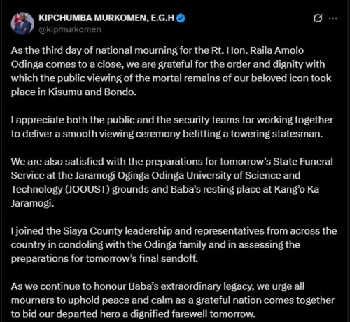 Part of the statement shared by CS Kipchumba Murkomen on Saturday, October 18, 2025. PHOTO/@kipmurkomen/X