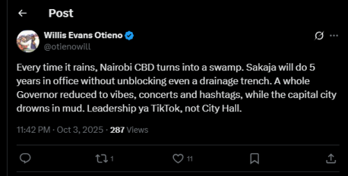 A post shared by Willis Otieno on X. PHOTO/Screengrab by PD Digital from @otienowill