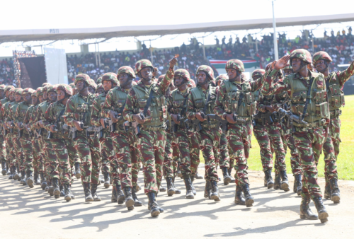 Police in a march past parade during 2025 Madaraka Day Celebrations. PHOTO/@NPSOfficial_KE/X