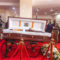 Raila Odinga's body at Kasarani Stadium on Thursday, October 16, 2025. PHOTO/Screengrab by People Daily Digital