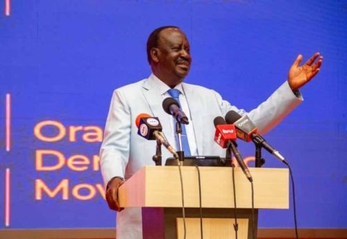 The late Raila Odinga during the ODM Parliamentary Group meeting in Machakos. PHOTO/@JunetMohamed/X
