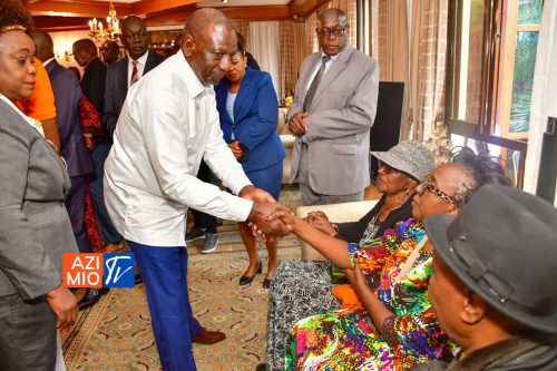 William Ruto condoling with the family of the late Raila Odinga at his Karen home. PHOTO/Azimio TV