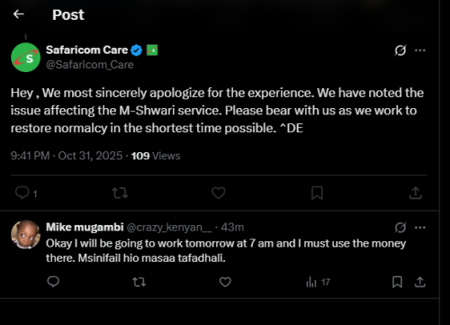 A post by Safaricom Care on X. PHOTO/Screengrab by PD Digital from @Safaricom_Care