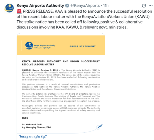 X post by KAA. PHOTO/Screengrab by People Daily Digital