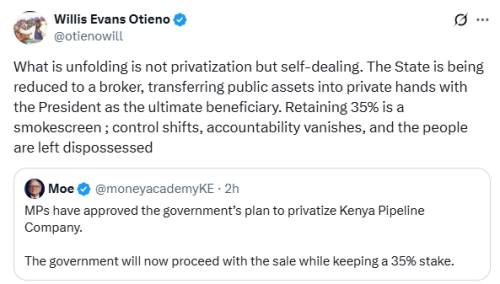 X post by Willis Otieno. PHOTO/Screengrab by People Daily Digital