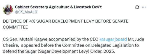 X post by the Cabinet Minister of Agriculture. PHOTO/Screengrab by People Daily Digital