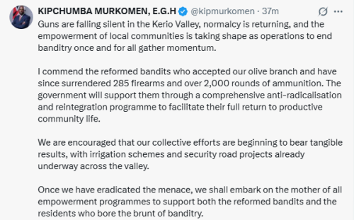 X post by Kipchumba Murkomen. PHOTO/Screengrab by People Daily Digital