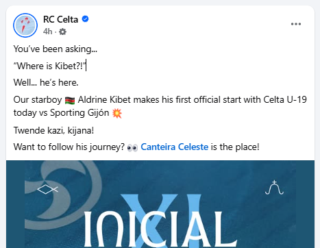 Facebook post by Celta Vigo. PHOTO/Screengrab by People Daily Digital