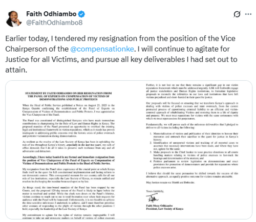 X post by Faith Odhiambo. PHOTO/Screengrab by People Daily Digital