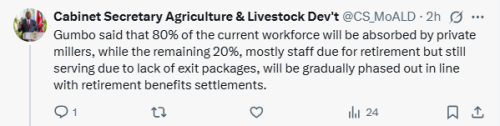 X post by Cabinet Secretary Agriculture & Livestock Dev't. PHOTO/Screengrab by People Daily Digital