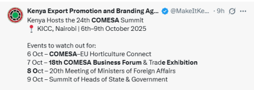 X post by Kenya Export Promotion and Branding Agency. PHOTO/Screengrab by People Daily Digital