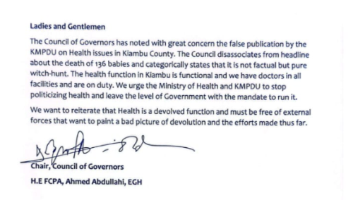 Statement by COG as posted on X by Davji Bhimji Atellah. PHOTO/Screengrab by People Daily Digital