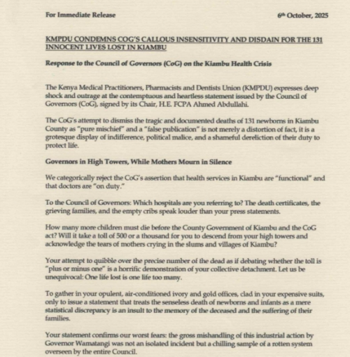 Statement by KMPDU as posted on X by Davji Bhimji Atellah. PHOTO/Screengrab by People Daily Digital