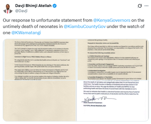 X post by Davji Bhimji Atellah. PHOTO/Screengrab by People Daily Digital
