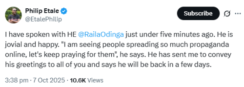 X post by Philip Etale. PHOTO/Screengrab by People Daily Digital