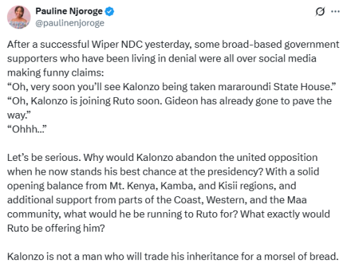 X post by Pauline Njoroge. PHOTO/Screengrab by People Daily Digital