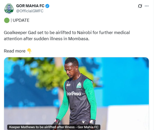 X post by Gor Mahia. PHOTO/Screengrab by People Daily Digital