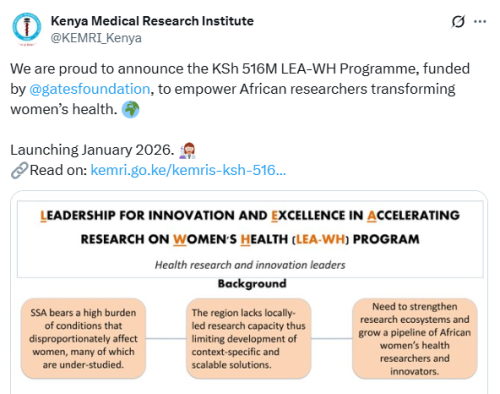 X post by KEMRI. PHOTO/Screengrab by People Daily Digital