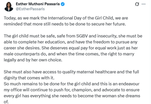 X post by Esther Passaris. PHOTO/Screengrab by People Daily Digital
