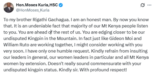 X post by Moses Kuria. PHOTO/Screengrab by People Daily Digital