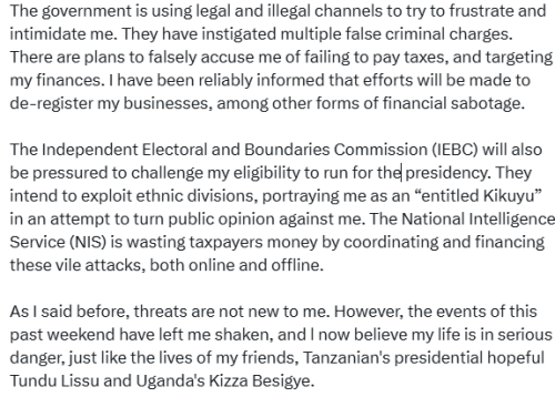 X post by Boniface Mwangi. PHOTO/Screengrab by People Daily Digital