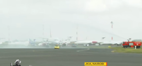 The water cannon salute. PHOTO/Screengrab by People Daily Digital