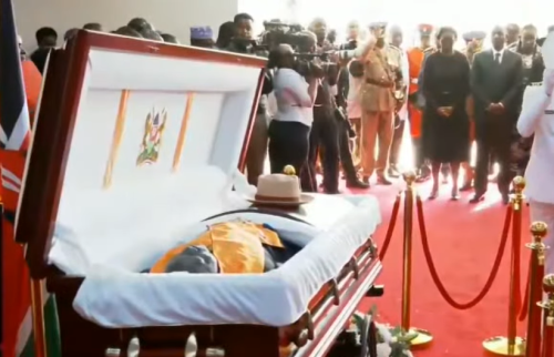 Raila Odinga's body during its viewing at Kasarani. PHOTO/screengrab by People Daily Digital