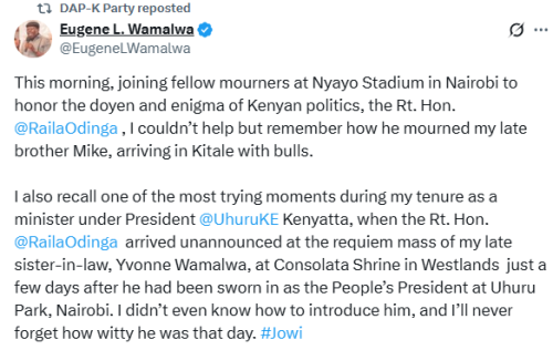 X post by Eugene Wamalwa. PHOTO/Screengrab by People Daily Digital