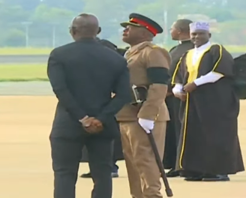 Maurice Ogeta in company of military officials at Kisumu airport. PHOTO//Screngrab by People daily Digital