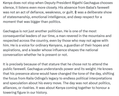 X post by Karungo wa Thang’wa. PHOTO/Screengrab by People Daily Digital
