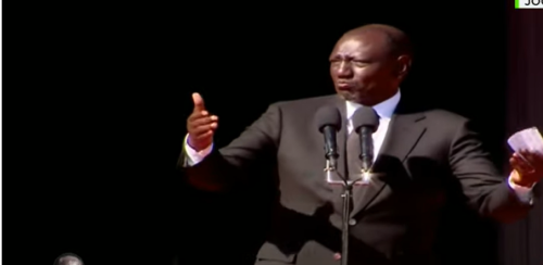 President William Ruto pays his respects to the late Raila Odinga at JOOST on Friday October 9,, 2025. PHOTO/Screengrab by PD Digital