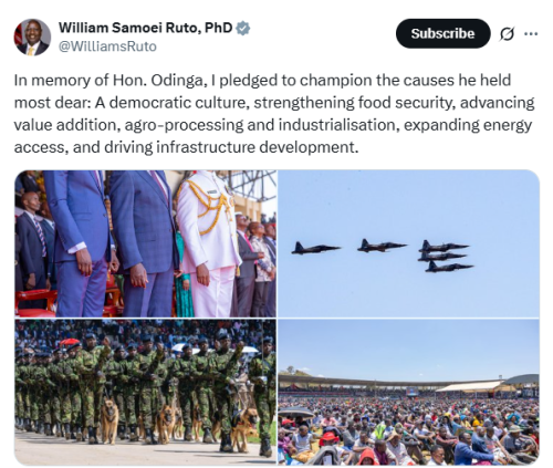 X post by William Ruto. PHOTO/Screengrab by People Daily Digital