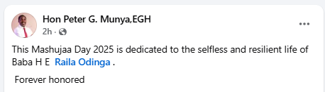 Facebook post by Peter Munya. PHOTO/Screengrab by People Daily Digital