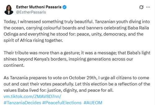 X post by Esther Passaris. PHOTO/Screengrab by People Daily Digital