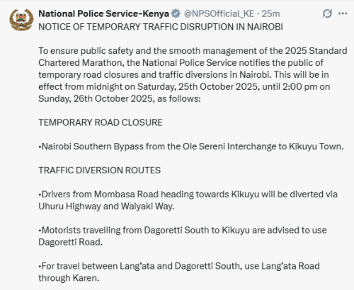 X post by the National Police Service. PHOTO/Screengrab by People Daily Digital