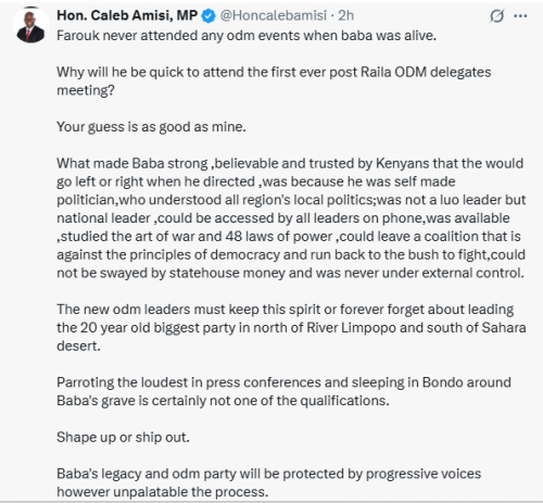 X post by Caleb Amisi. PHOTO/Screengrab by People Daily Digital
