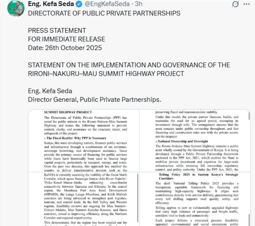 X post by Kefa Seda. PHOTO/Screengrab by People Daily Digital