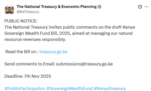 X post by the National Treasury. PHOTO/Screengrab by People Daily Digital
