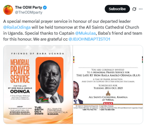 X post bt the ODM party. PHOTO/Screengrab by People Daily Digital