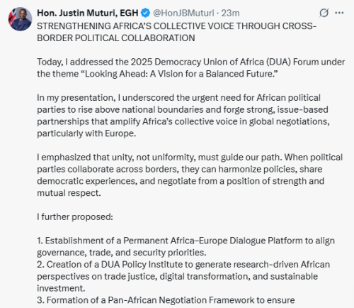 X post by Justin Muturi. PHOTO/Screengrab by People Daily Digital