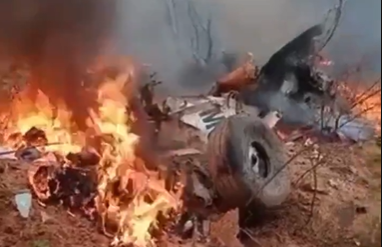 Wreckage of the Mombasa Air Safari aircraft burns at the crash site in Matuga, Kwale County, on Tuesday, October 28, 2025. PHOTO/Screengrab by People Daily Digital