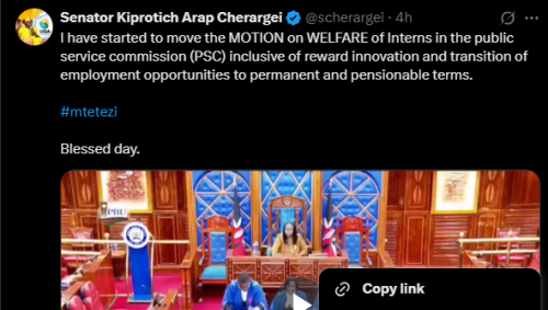 A post shared by Samson Cherargei on X. PHOTO/Screengrab by PD Digital from @scherargei