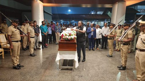 Winnie Odinga with the remains of Raila Odinga in Mumbai, India