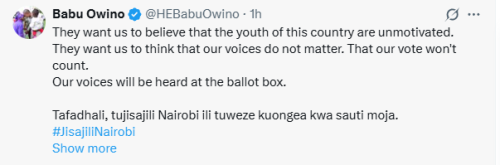 Statement of MP Babu Owino on youth voter registration on Monday, October 3, 2025. PHOTO/Screen grab by People Daily Digital/@HEBabuOwino/X