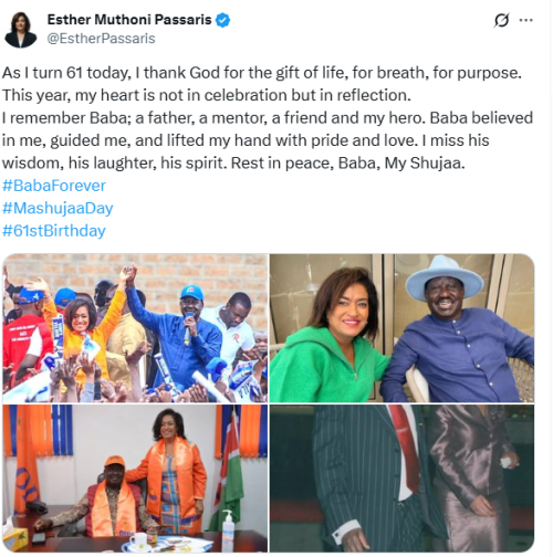 Statement of Esther Passaris on her political journey with Raila Odinga. PHOTO/@EstherPassaris
