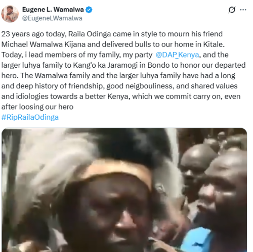 Eugene Wamalwa's statement on honouring Raila Odinga on Saturday, October 18, 2025. PHOTO/Screen grab by People Daily Digital/@EugeneLWamalwa