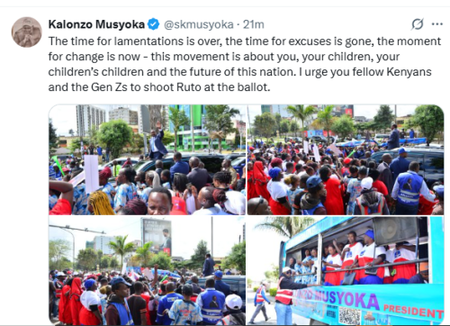Wiper Party leader Kalonzo Musyoka's statement on dealing with President Ruto at the ballot on Saturday, October 11, 2025. PHOTPO/Screen grab by People Daily Digital/@skmusyoka/X