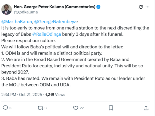 Statement of Peter Kaluma on Martha Karua and George Natembeya involvement in ODM affairs on Tuesday, October 21, 2025. PHOTO/Screengrab by People Daily Digital@gpdkaluma