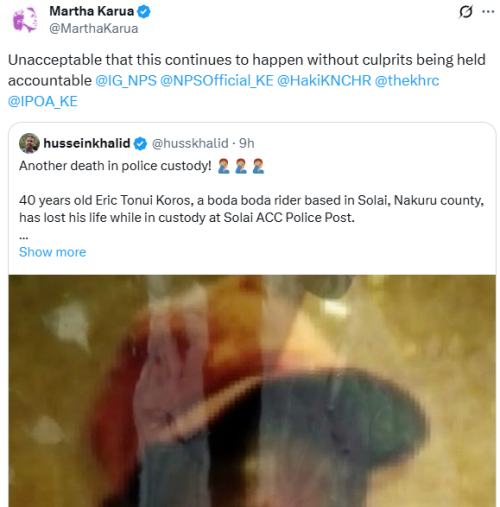 Statement of Martha Karua condemning the death of Erick Koros in  aNakuru cell on Friday, October 10, 2025. PHOTO/Screen grab by People Daily Digital/@MarthaKarua